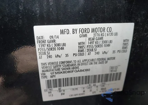 2015 Ford Explorer Xlt from USA, damaged, VIN 1FM5K8D80FGA84380